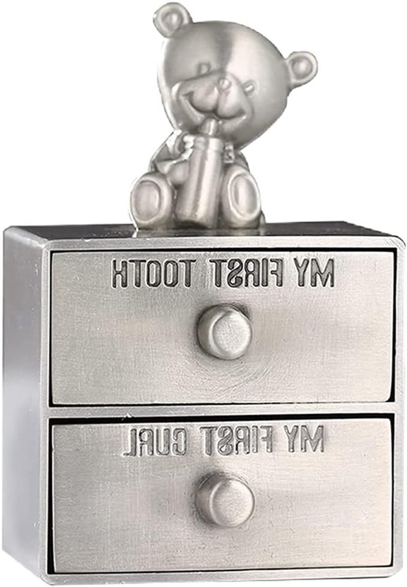 Melktandendoos Baby - Tandendoosje Krul - Souvenir Opslag - Met 2 Laden - 5 x 1.7 x 3.8 inch - Zilver