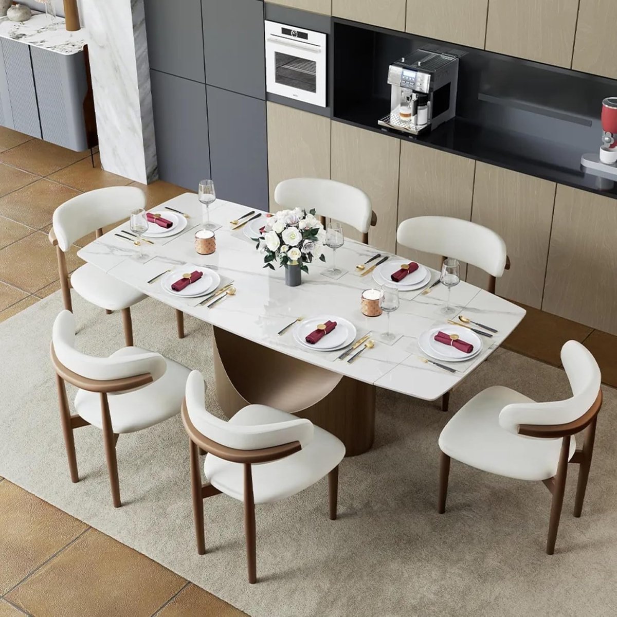 Eettafel 160x90 cm – Luxe Sintersteen Tafel – Moderne Rechthoekige Eettafel voor 4-6 Personen – Wit Hoogglans met Bronzen U-Poot – Duurzaam & Krasbestendig – Dader