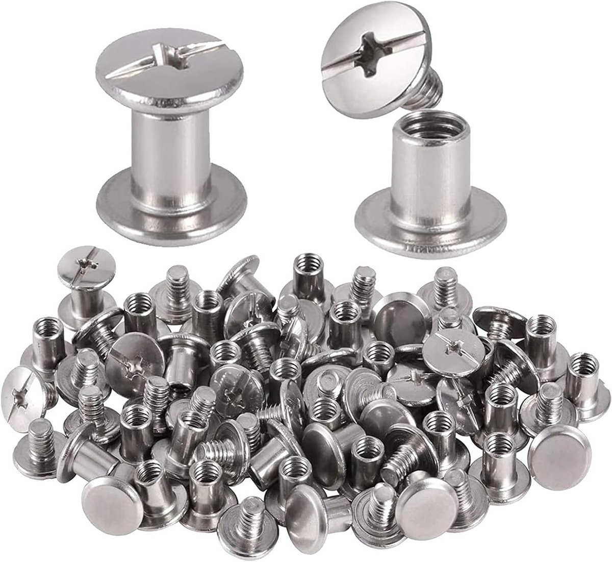 80 Stuks Chicago Screws van RVS, 5mm x 6mm Bevestigingsschroeven voor Leer, Boeken en Fotoalbums