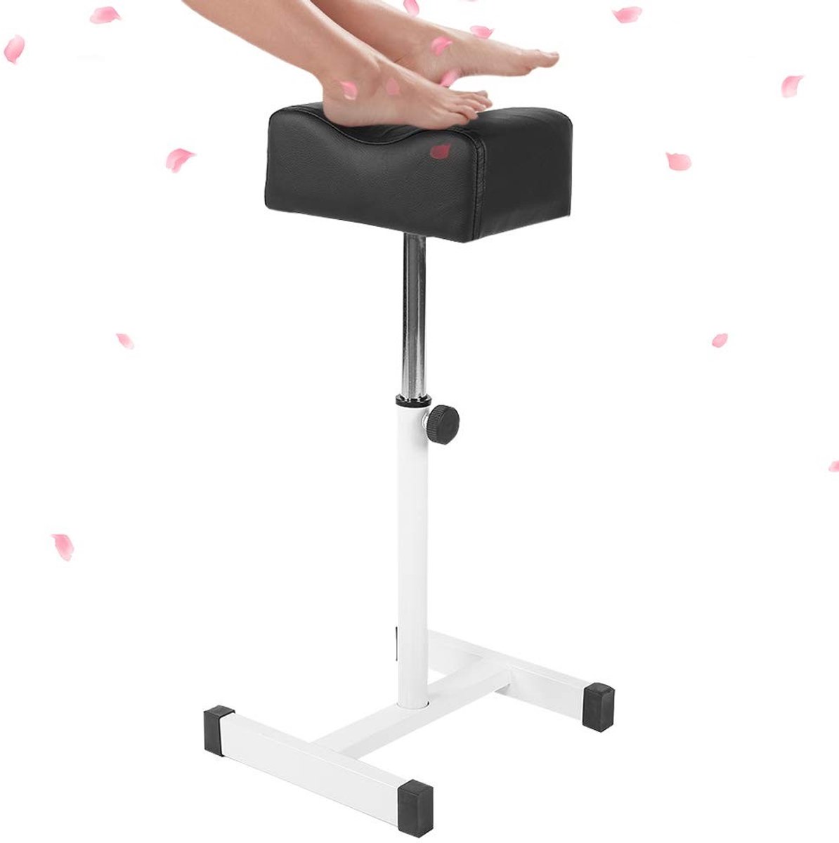 Allecto - Pedicure voetensteun - Hoogte verstelbaar - Comfortabel PU-lederen kussen - Zwart - Nageltechnici - Salon gebruik - Ideaal voor spa