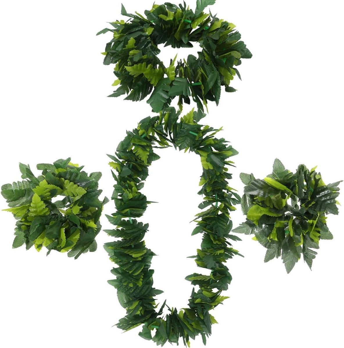 Tropische kostuumset met 4 delen, versierde slingers, Hawaiiaanse bloemen, luau feesthoofdbanden en armbanden voor junglefeest en hula themafeestdecoratie