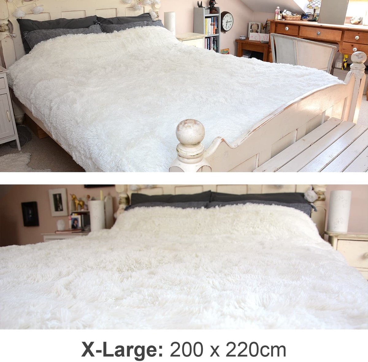 Allecto - Luxe Faux Fur Dekentje - Fluffy Warmte - King 200x220 cm - Heavyweight 2.5 kg - Perfect voor Bank en Bed - Polar Wit