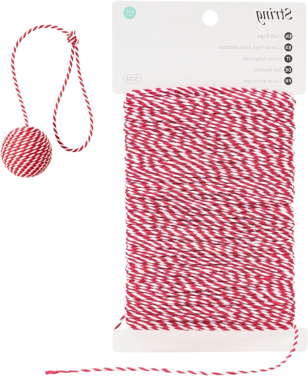 Kerst Cadeau Koord 2 mm, 50 m Katoenen Koord, Decoratief Koord voor Adventskalender en Cadeauverpakking, Creatief Knutselmateriaal