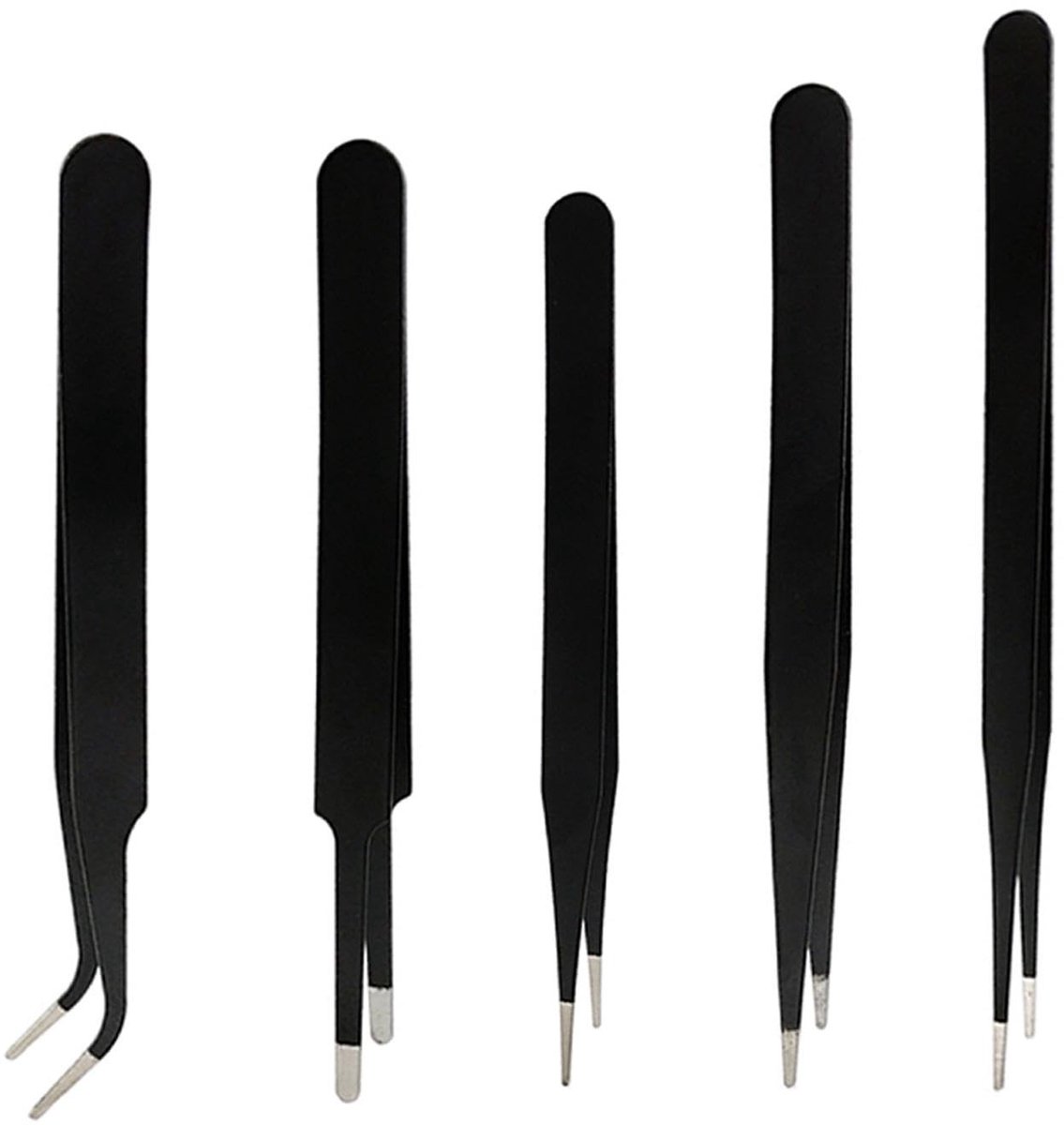 Allecto - Professionele Pincet Set - Roestvrijstalen Precisie Pincetten - 5-delig - Antistatische Pincetten - Perfect voor Laboratorium en Reparat