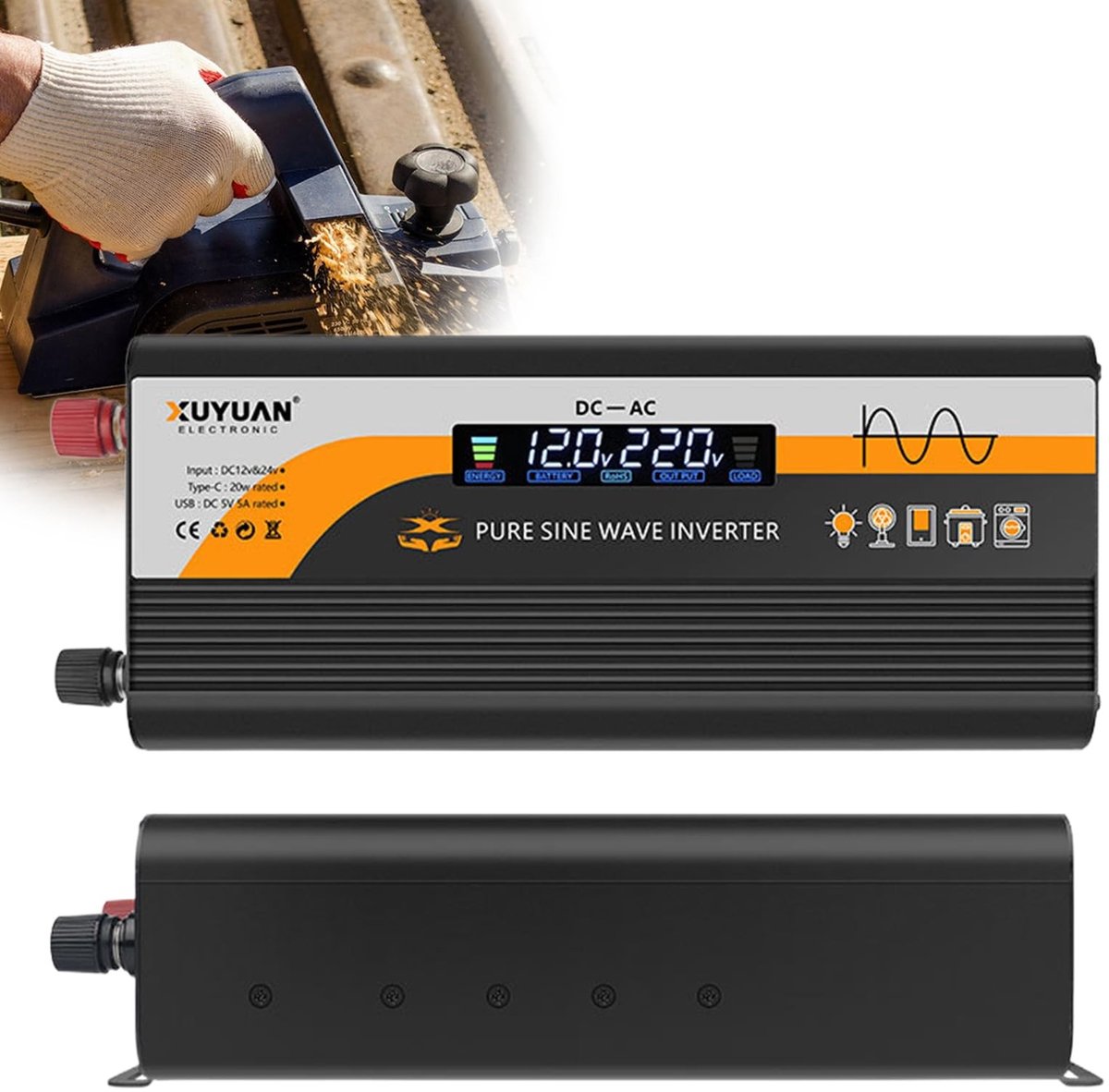 Allecto - Pure Sine Wave Inverter - 800W omvormer 12V naar 230V - Met USB en LCD Display - Voor betrouwbare energie - Ideaal voor camping en buiten..