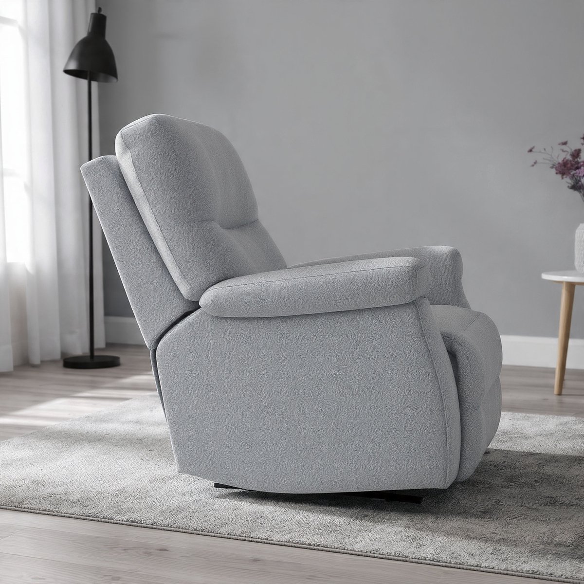 Eetkamerstoel Relaxfauteuil met Ligfunctie Grijs Ergonomische Relaxzetel 90x96x98 cm – Ganeey