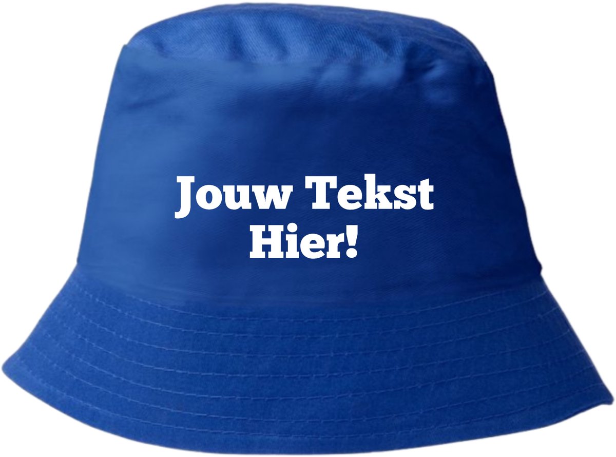 Blauwe Bucket Hat Gepersonaliseerd met tekst - Bedrukt met jouw tekst - Festival - feest - vissers hoedje