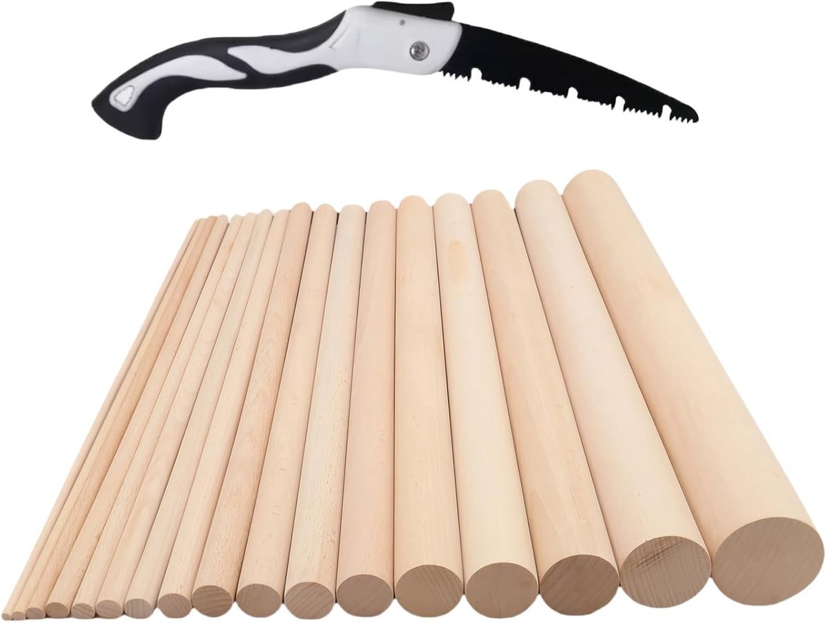 Houten ronde stokken voor ambachtelijk gebruik, 8-40 mm x 500 mm, 10 stuks voor diverse knutselprojecten