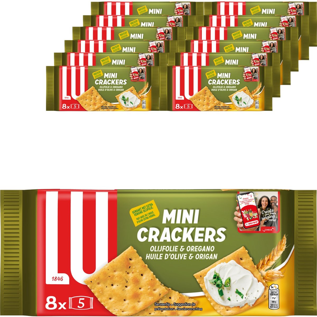LU Mini Crackers Olijfolie & Oregano - Doos 12 x 250g - 8 Pakjes - Crackers voor bij de Borrel - Toast - Minicrackers - Ontbijt
