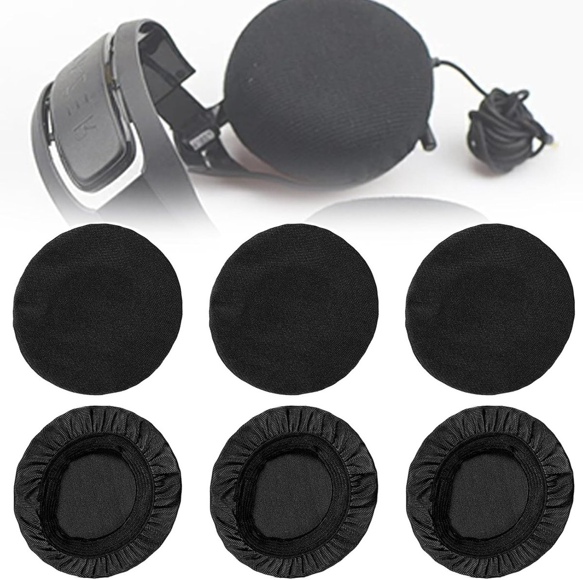 Wasbare hoofdtelefoonhoezen, 6 stuks oorkussens, elastische stofhoezen voor bescherming, ideaal voor sport en gaming, 9-11 cm