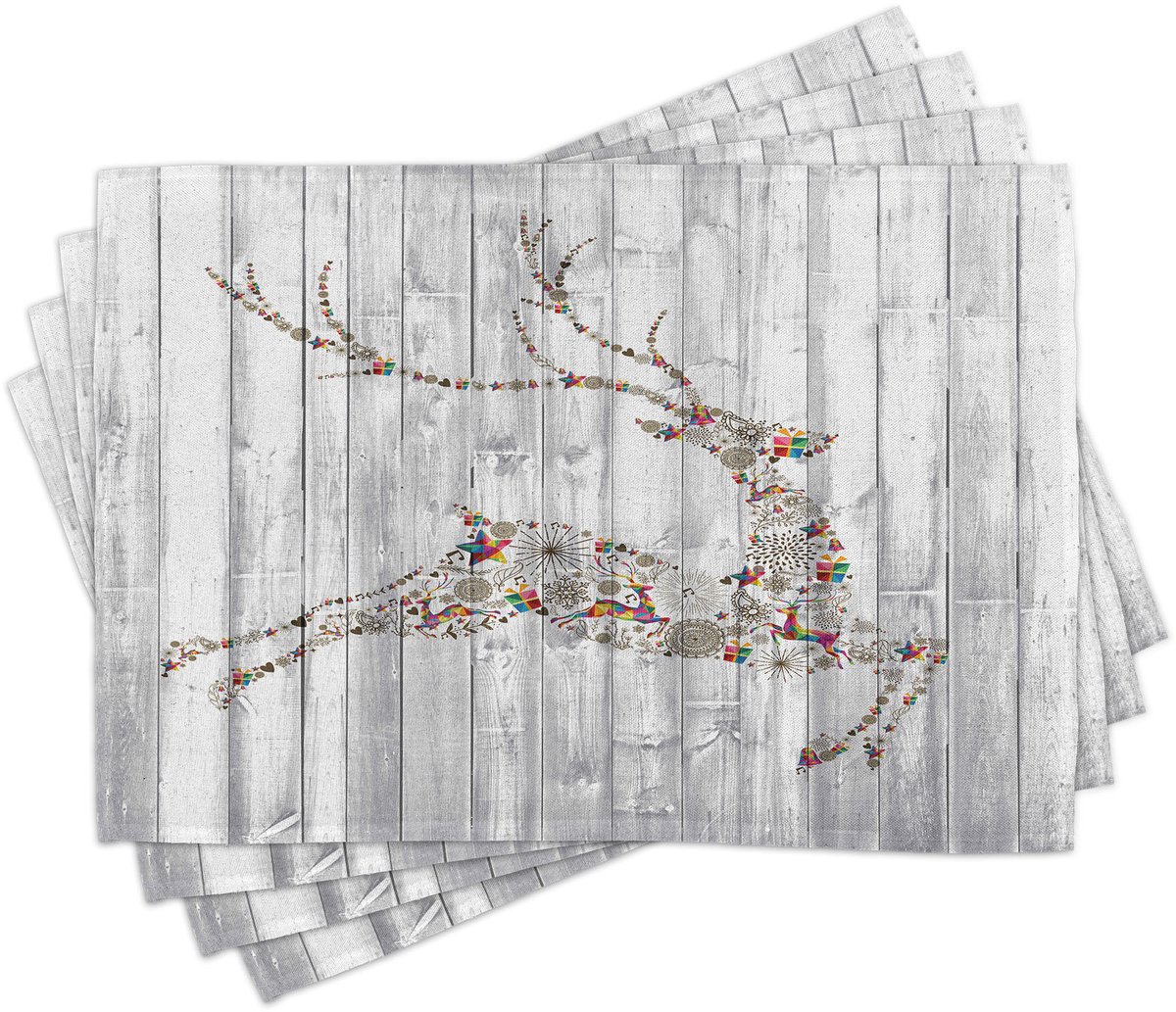 ABAKUHAUS Hertenplacemats, Kerstdier Rustiek, Wasbare Stof Eetkamerkeukentafeldecoratie Digitale Print, Wit Roodgrijs