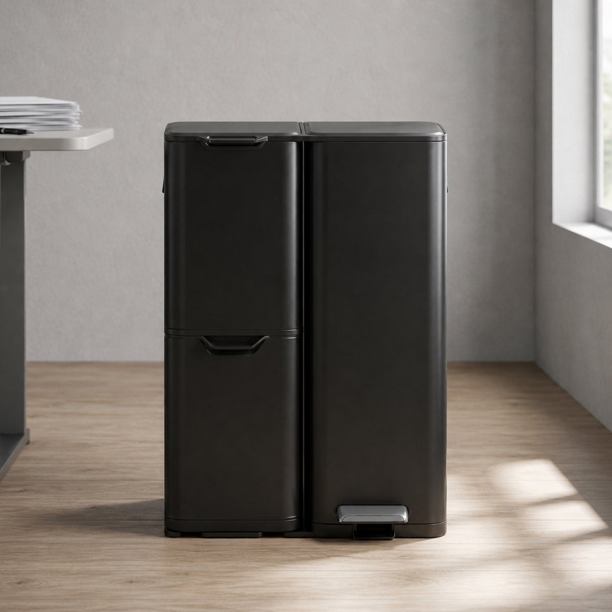Prullenbak 60L 3 Vakken Afvalscheiding met Pedaal – 30L + 17L + 13L – Soft Close Deksel – RVS Vingerafdrukvrij – Moderne Recycling Prullenbak Zwart – Ganeey