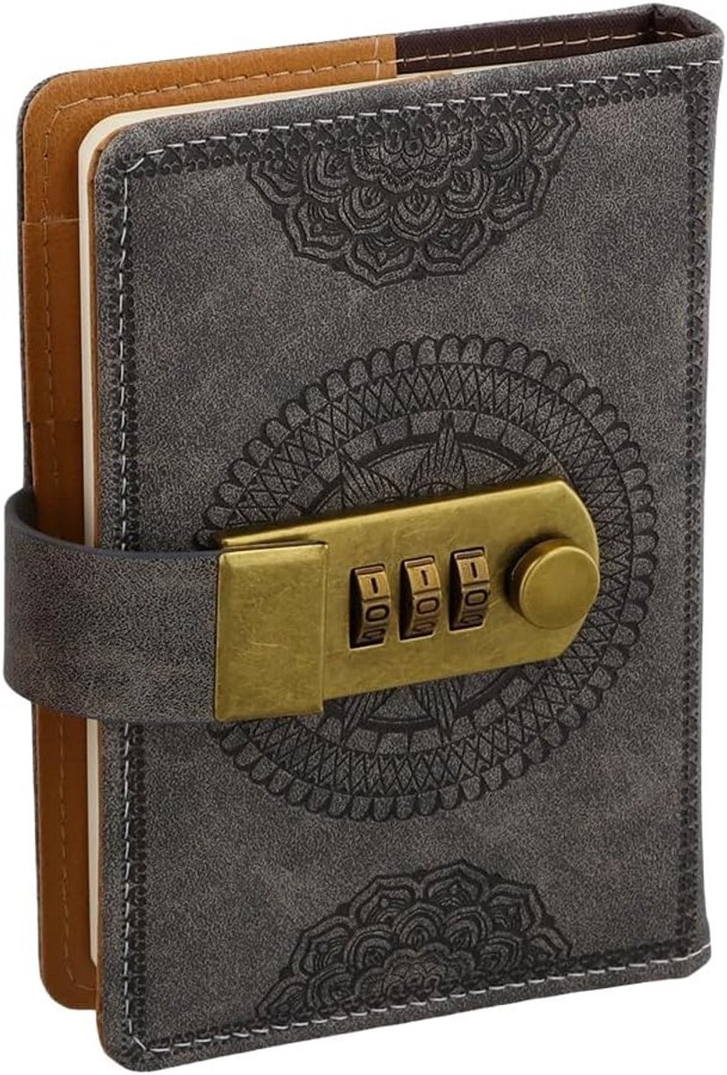 Vintage Dagboek met Hangslot, 240 Pagina's, Klein Notitieboek voor Studenten, Mooi Kantooraccessoire, Mini Dagboek voor School en Reizen, 15 x 10 cm