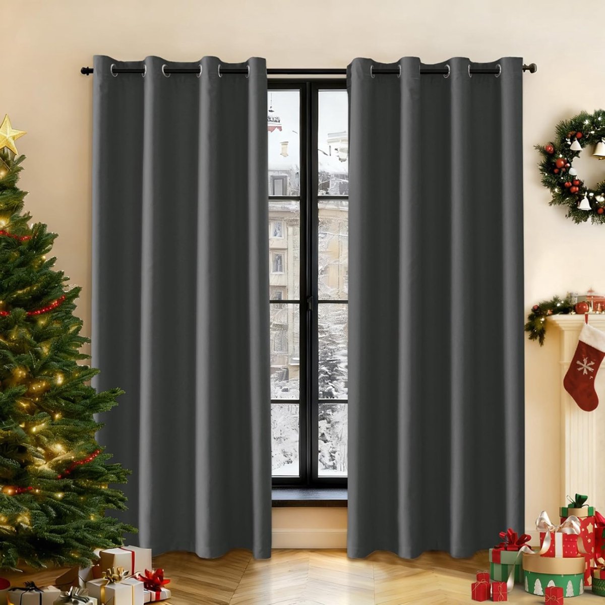 SNJY® Gordijnen Kant en Klaar met Haakjes - Vitrage Kant en Klaar met Haakjes - Gordijnen Verduisterend met Haakjes - 180 x 140 cm (H x B) - 2 Stuks - Grijs