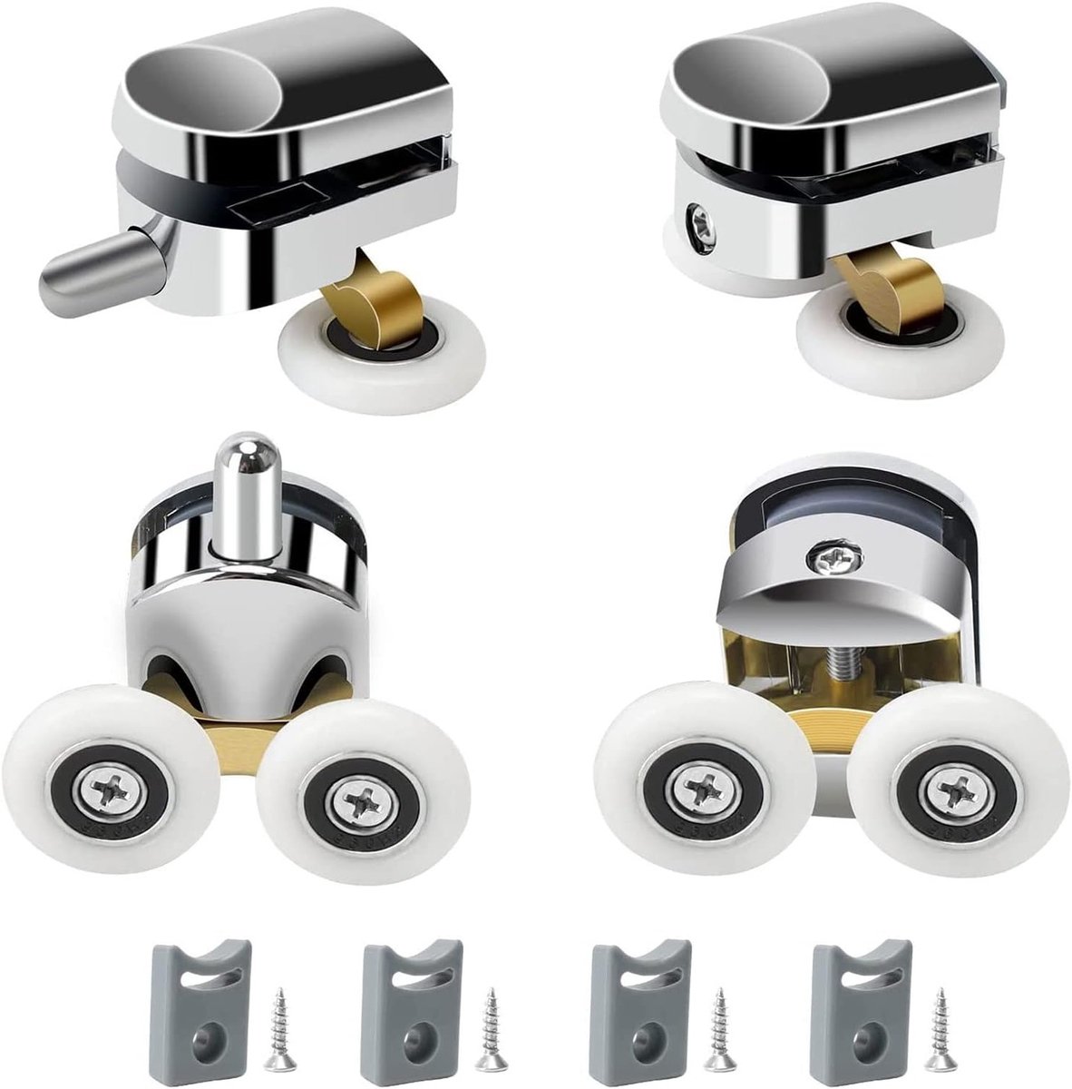 Douchedeur Wielen 23mm Diameter, Vervangende Rollen voor Glasdeuren, Geschikt voor 4-6mm, Ideaal voor Badkamer DIY Projecten (2 Boven en 2 Onder Rollen)
