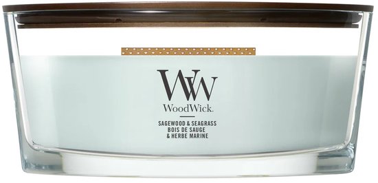 WoodWick Heartwick Flame Ellipse Geurkaars - Sagewood & Seagrass - 50 branduren