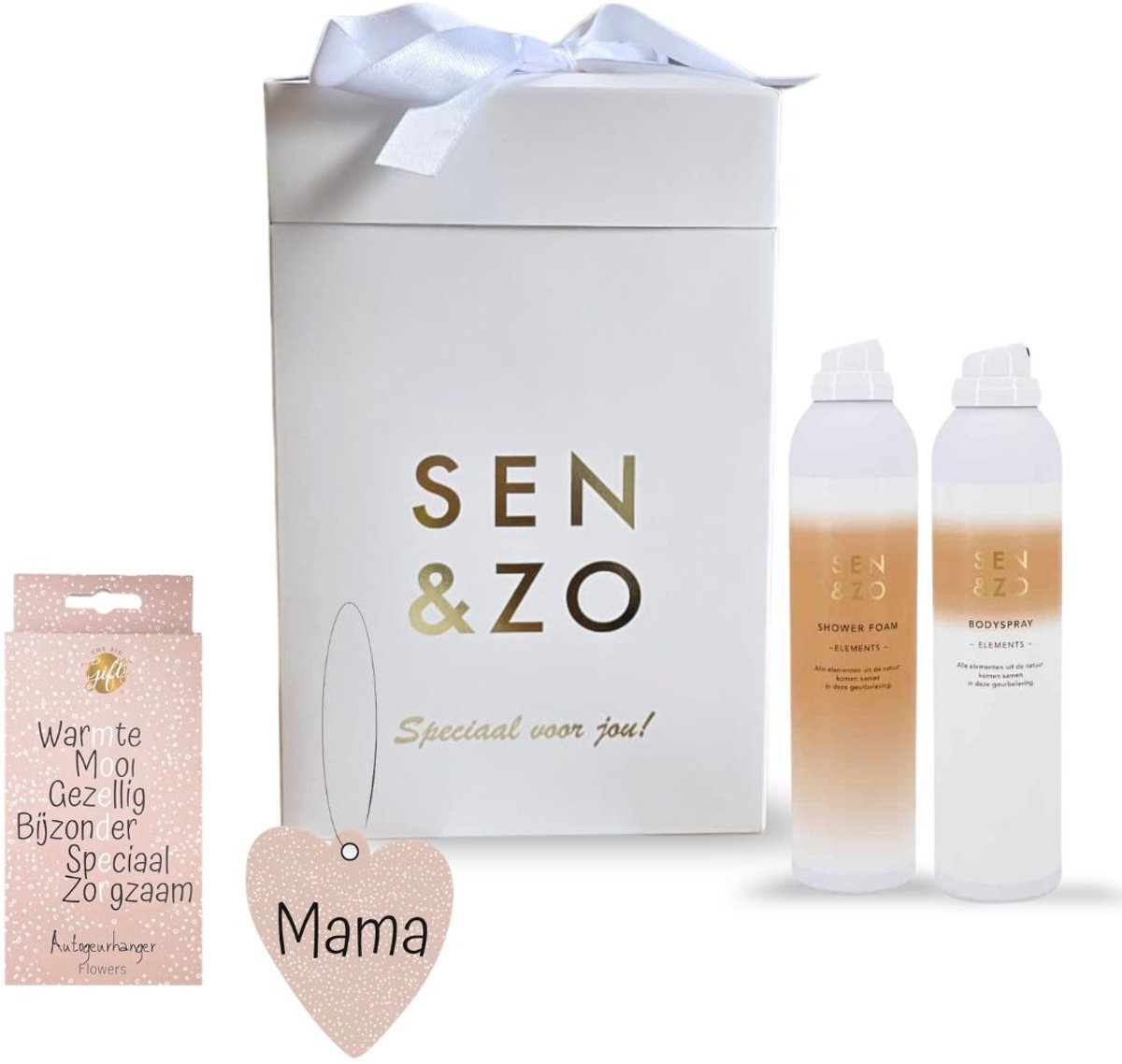 Moederdag Cadeaupakket – SEN&ZO Shower Foam & Bodyspray + Geurhanger Mama – Luxe Verwenpakket voor Haar
