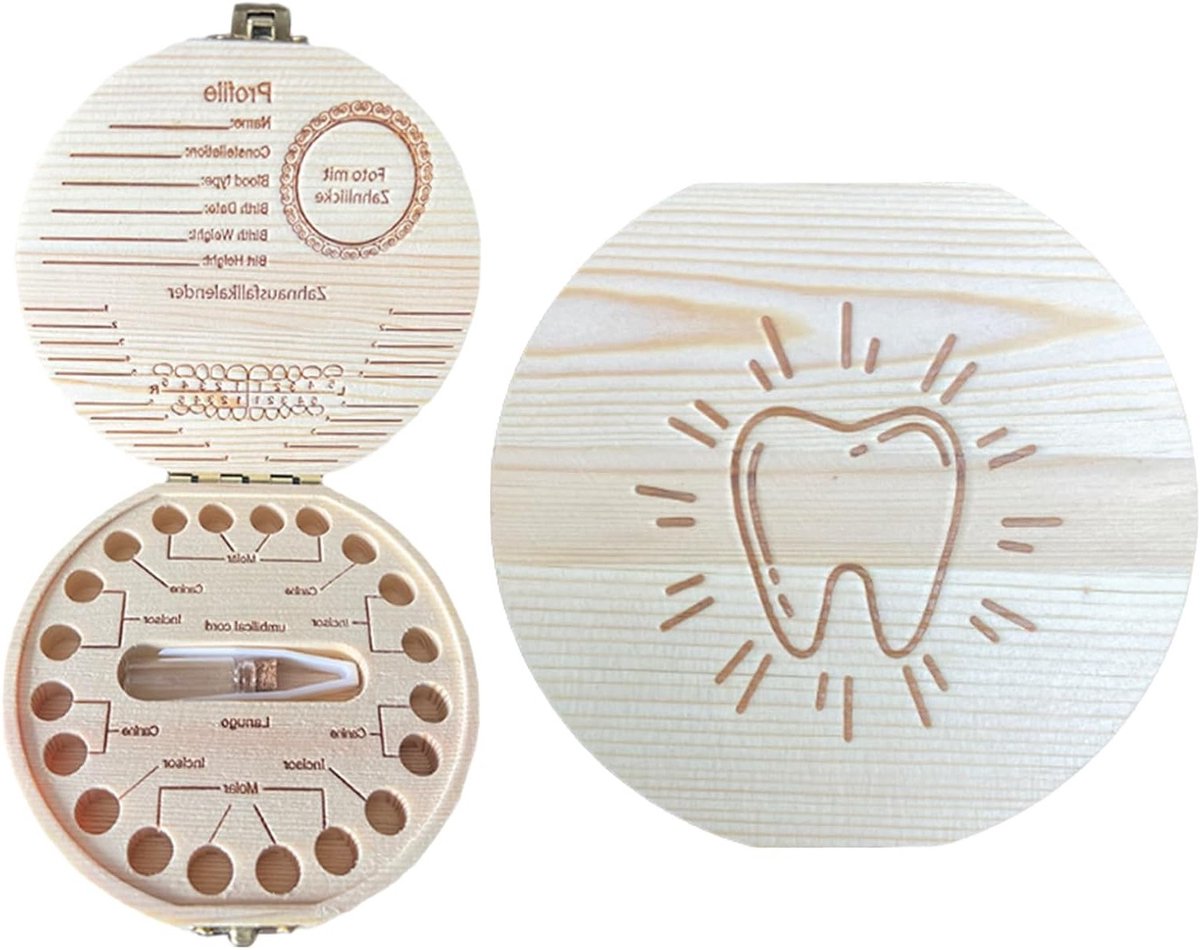 Houten Melktanden Doos voor Baby's - Herinneringsdoos voor Jongens en Meisjes, Perfect voor Tandjes en Groei