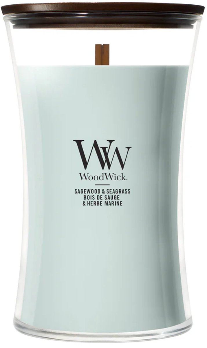 WoodWick Hourglass Large Geurkaars - Sagewood & Seagrass - 130 branduren groen