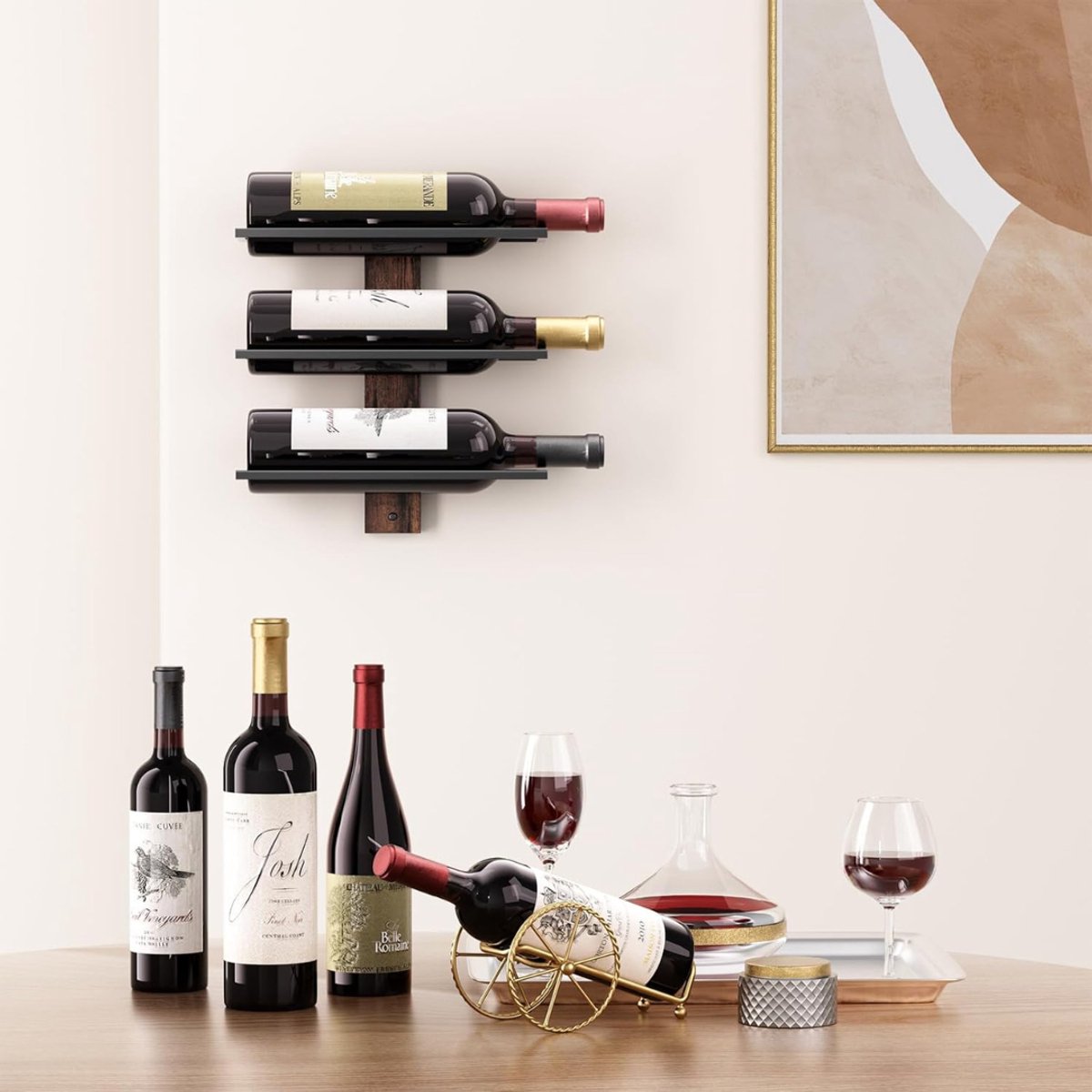 TopChoice® Wijnrek voor aan de Muur - Wijnflessen Houder - Ophangrek - voor 3 Flessen - Zwart — cadeau in Wonen & Interieur - foto 3