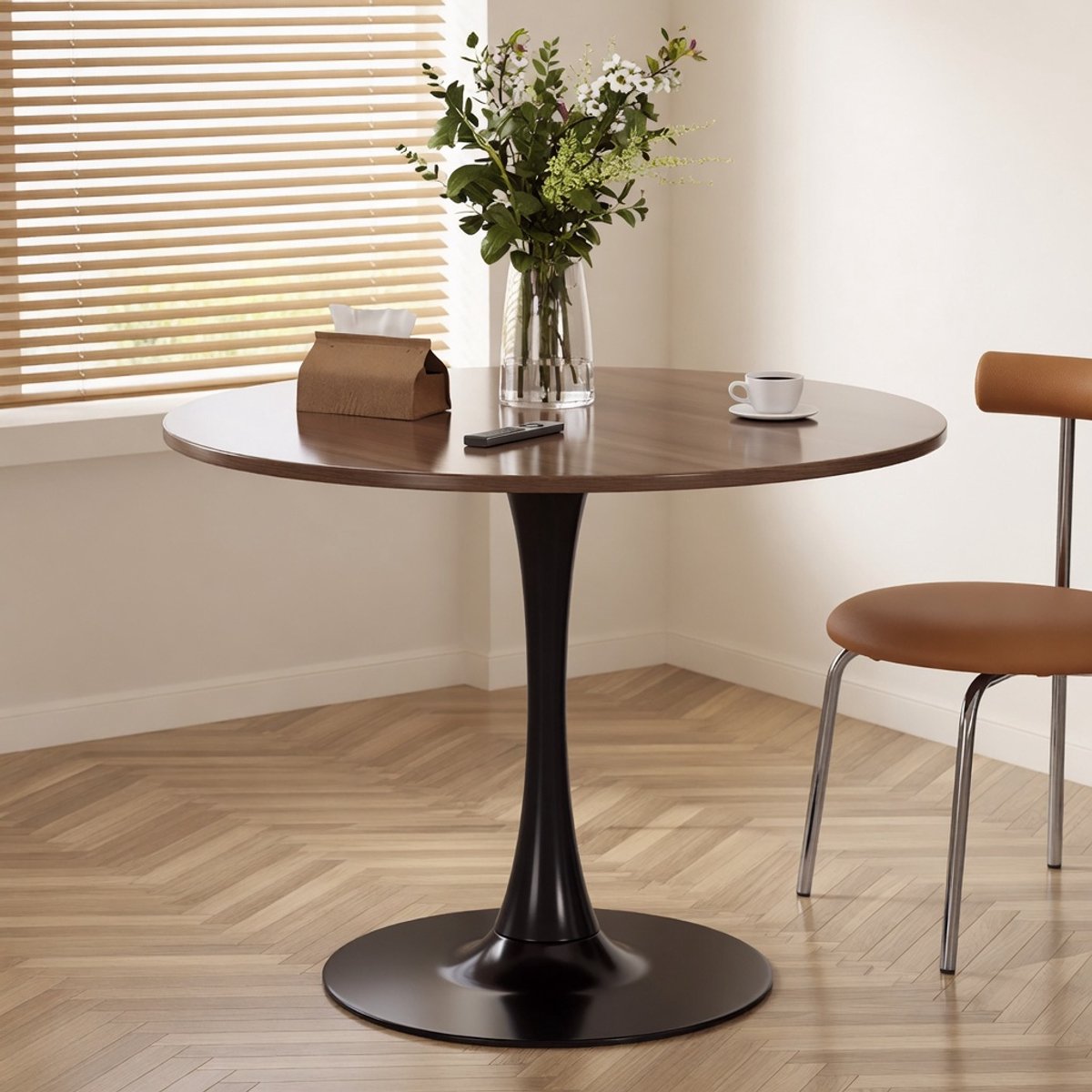 Ronde Eettafel 80 cm MDF – Compacte Moderne Keukentafel & Eetkamertafel – Ruimtebesparende Design Tafel voor Keuken, Woonkamer en Kleine Eetruimtes – Ganeey