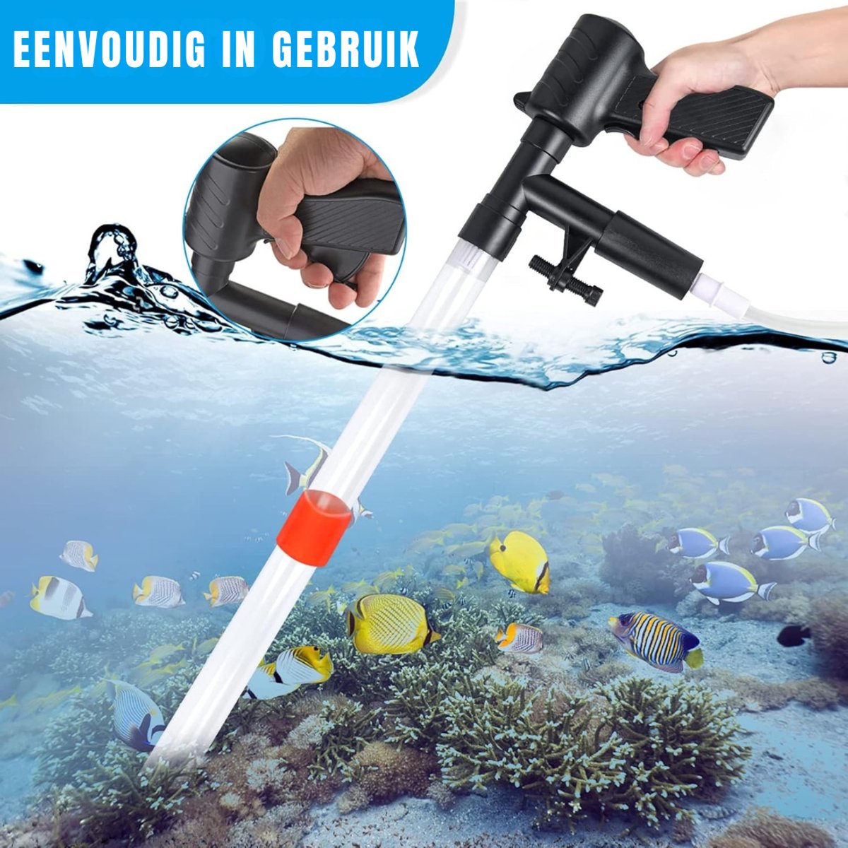 YOR® Aquarium Stofzuiger - Bodemreiniger - Gravel Cleaner – Bodemzuiger - Aquariumstofzuiger - Aquarium Schoonmaakset - Aquarium Reiniging En Schoonmaken – Glasreiniger - Zwart - 42cm x 17cm x 7cm