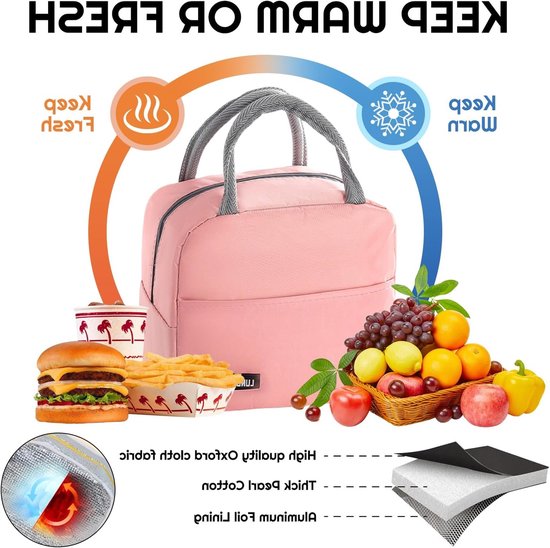 Isolerende Lunchtas voor Vervoer van Maaltijden, Mini Waterdichte Lunchtas in Roze, Ideaal voor Werk en School — afbeelding 4