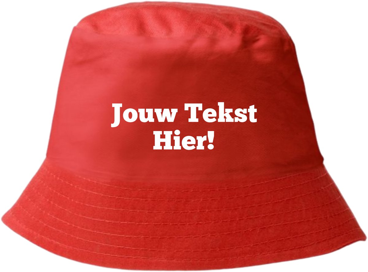 Rode Bucket Hat Gepersonaliseerd met tekst - Bedrukt met jouw tekst - Festival - feest - vissers hoedje