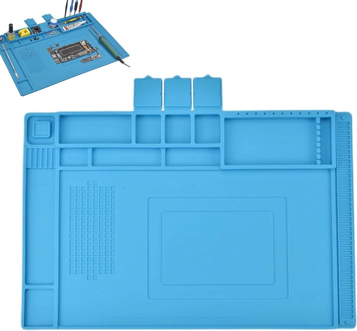 Soldeermat van siliconen - Reparatiemat werkbank - Elektronica repareren - Hittebestendig tot 500°C - 45 x 30 cm - Blauw