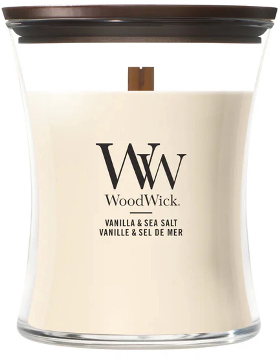 WoodWick Hourglass Medium Geurkaars - Vanilla Sea Salt - 60 branduren Roze
