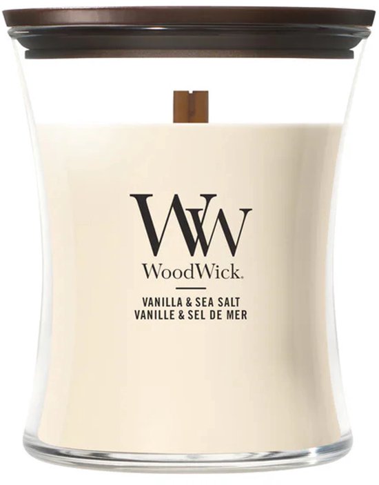 WoodWick Hourglass Medium Geurkaars - Vanilla & Sea Salt - 60 branduren