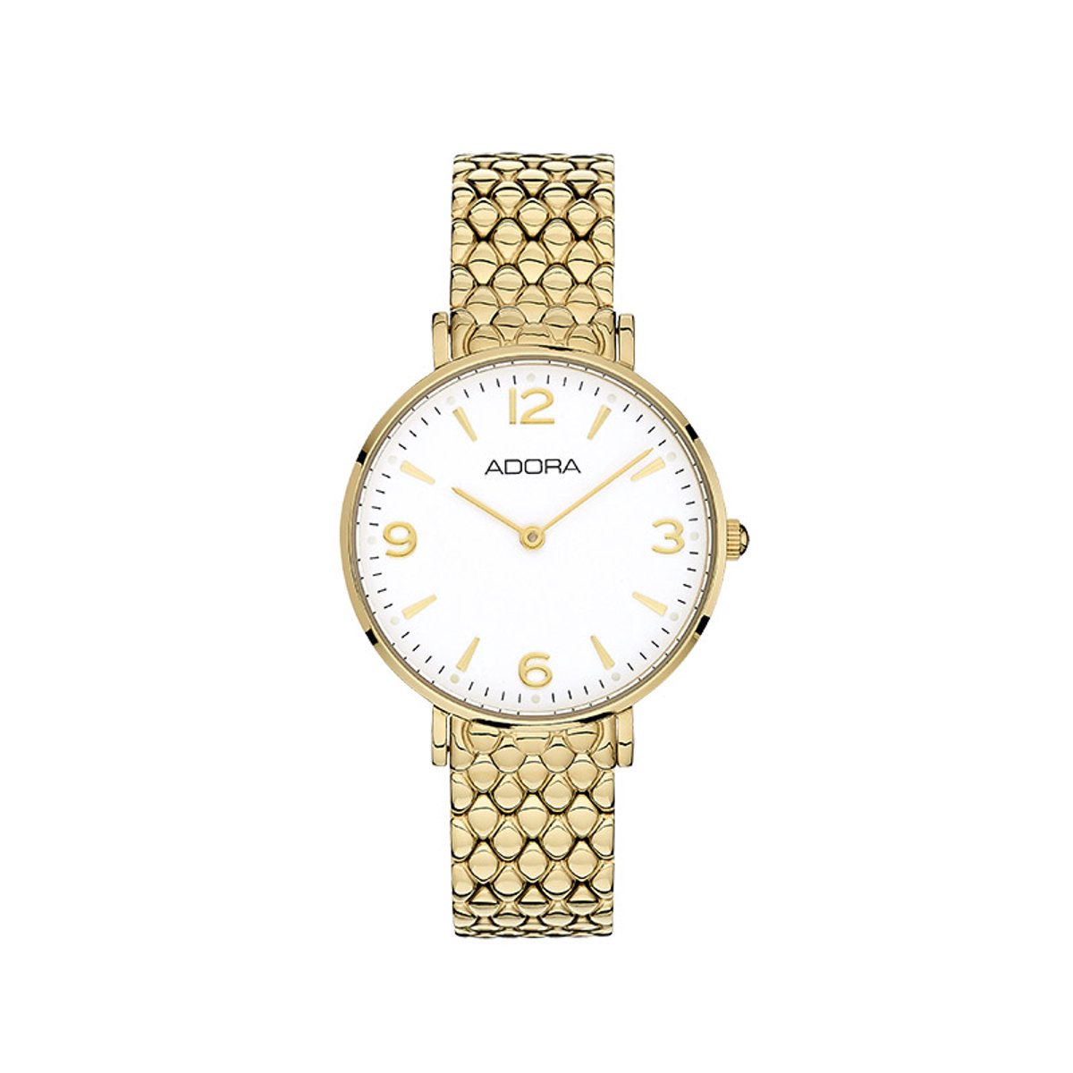 ADORA AT5723 Dameshorloge Goud - Luxe Minimalistische Wijzerplaat - Elegante Cijfers - Premium Gevlochten Band - Stijlvol Modern
