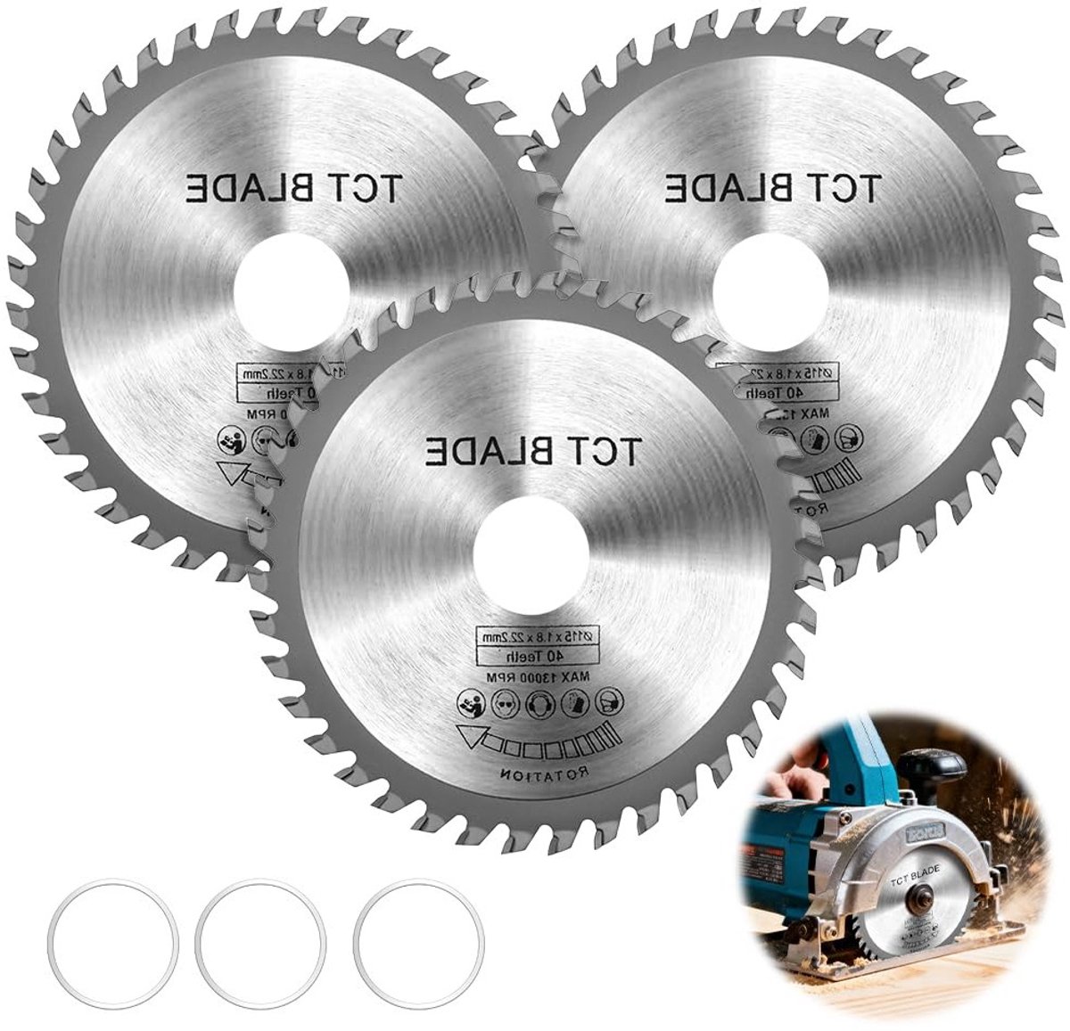 3-delige Zaagblad Set 115 mm voor Haakse Slijper, Cirkelzaagblad voor Aluminium, Kunststof en Multiplex, 40 Tanden voor Nauwkeurige Snedes
