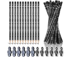 Set van 36 Stuks Muzieknoten Pennen, Potloden en Gum met Muzikale Symbolen voor Studenten en Kinderen, Perfect voor Feestjes en Cadeaus