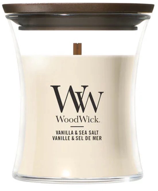 WoodWick Geurkaars Mini Candle - Vanilla & Sea Salt - 20 branduren - 85gr - 8 cm / ø 7 cm
