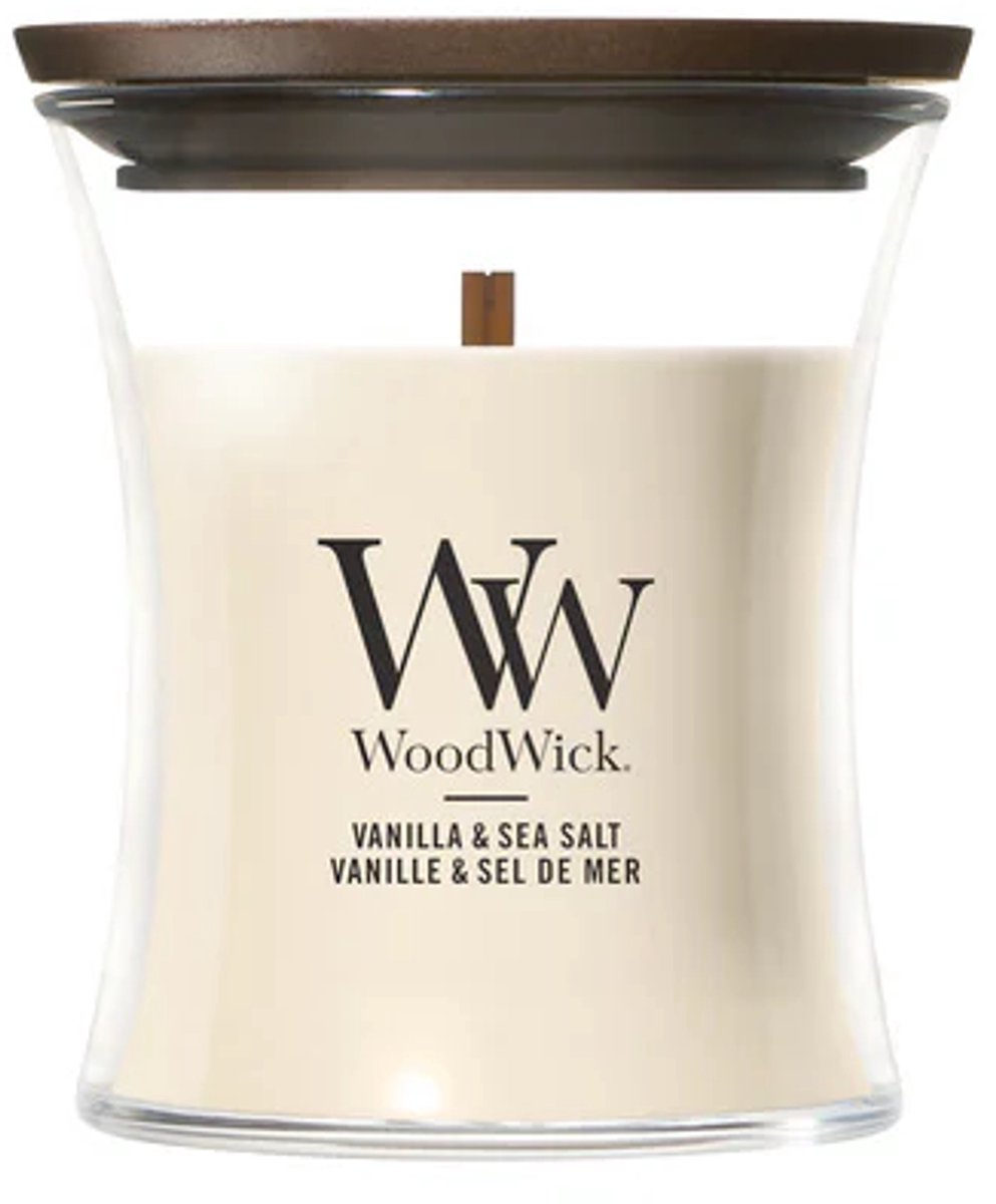 WoodWick Geurkaars Mini Candle - Vanilla & Sea Salt - 20 branduren - 85gr - 8 cm / ø 7 cm licht rose
