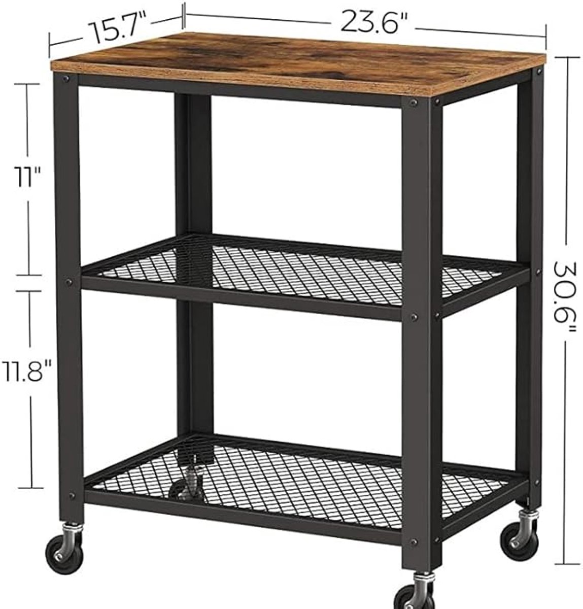 Serveerwagen 3-Laags op Wielen – Multifunctionele Keuken Trolley & Opbergrek 23,6 x 30,6 cm – Restaurant Servicewagen, Bar Cart & Rollende Keuken Organizer