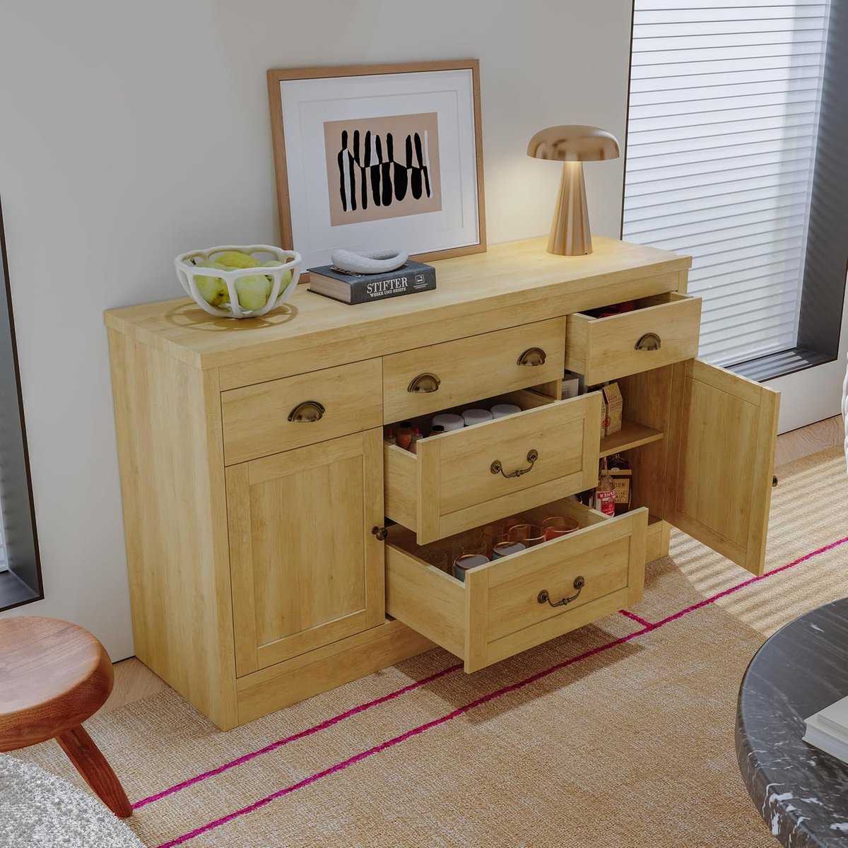 Dressoir 120x30x80 cm – Modern Minimalistisch Buffetkast met 4 Deuren en Verstelbare Planken – Opbergkast voor Woonkamer, Keuken en Hal – Wit – Dader
