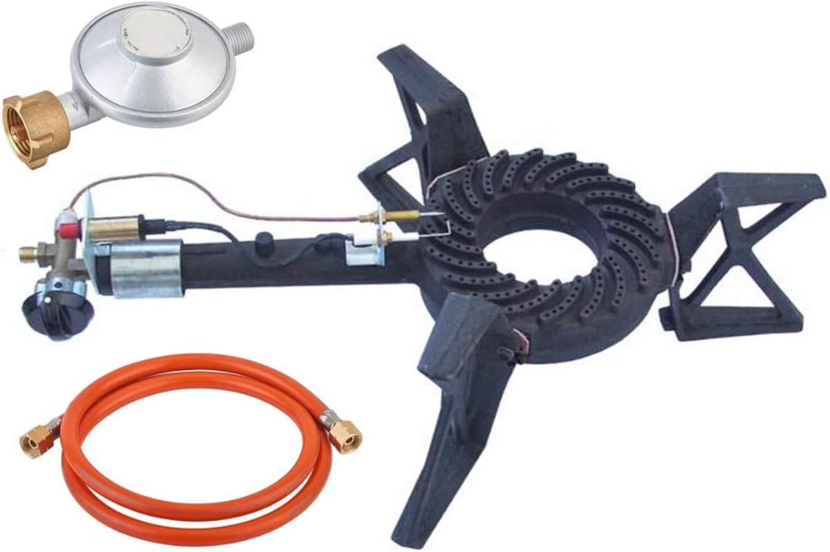 YOR® Wokbrander - Kookbrander - Wok Brander - Met Slang en Regelaar - Propaan/Gas - Voor Buiten – Camping Kooktoestel – Zwart- 55cm x 45cm x 17cm ; 5,5 kg