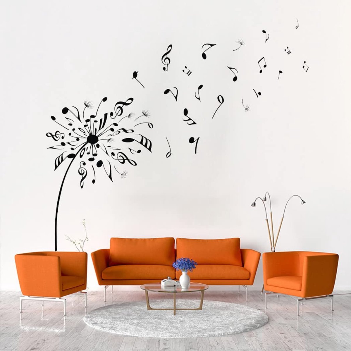 aladdien - Muursticker - Muziek Notes - Verwijderbaar - Wit met groene accenten - Bloem Wall Art - Decoratie voor woonkamer en slaapkamer