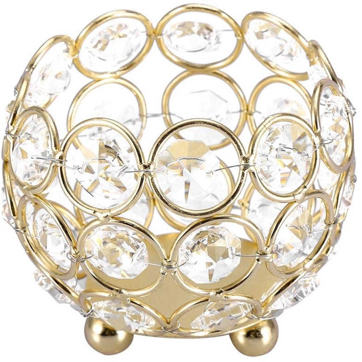 Gouden Crystal Teelicht Houder - 8cm - Elegant Trouwdecoratie en Woonaccessoire