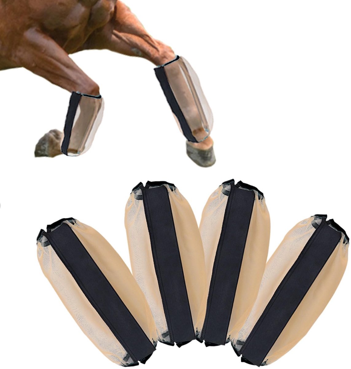 Dailygoody - Paardenbeen Anti-Muggenhoes - Universele maat - Ademend gaas - 4 stuks - Bescherming tegen muggen - Geschikt voor paarden en runderen - 2.