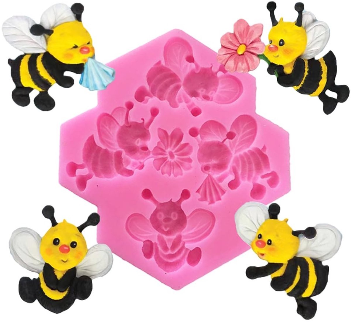 Allecto - 3D Bijen Fondant Silicone Molds - Bakvormen voor Cupcakes - Flexibel en duurzaam - Roze - Chocolade en Fudge Mallen - Perfect voor feeste..