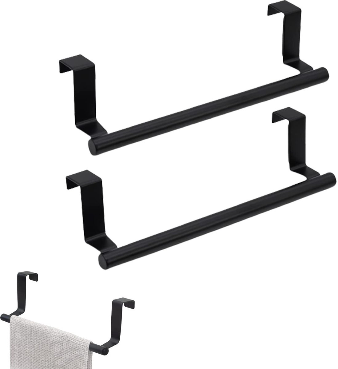 SPHProducts - Handdoekstangen - Keukenhanddoekhouder - Roestvrij staal - Zwart - Praktische handdoekhouder - Geschikt voor badkamer en keuken - 2 stuks