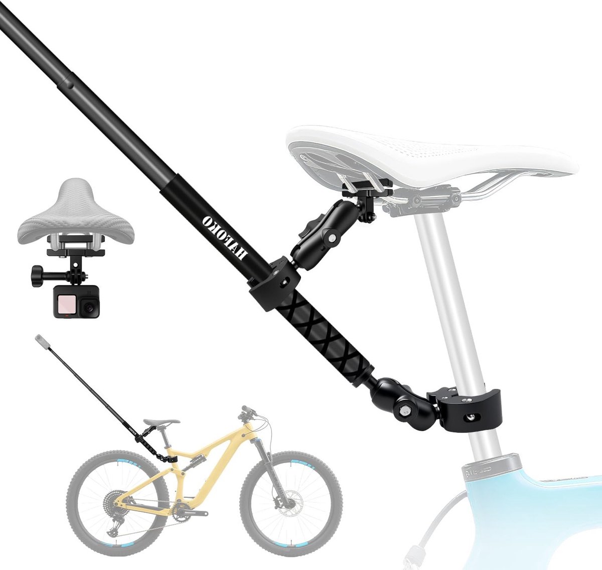 Universele Fiets Achterste Bevestigingsset met 120 cm Onzichtbare Selfie Stick voor Actiecamera's, Geschikt voor Fietsen, Motoren en Bootopnames, Derde Persoon Opnames
