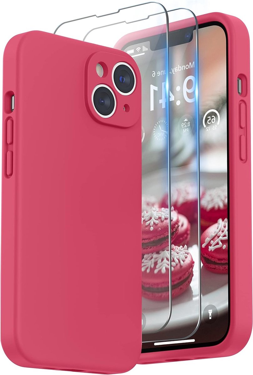 Siliconen hoesje voor iPhone 14 Plus (6.7") - Schokbestendig, Microvezel Voering en Lensbescherming in Hibiscus Kleur