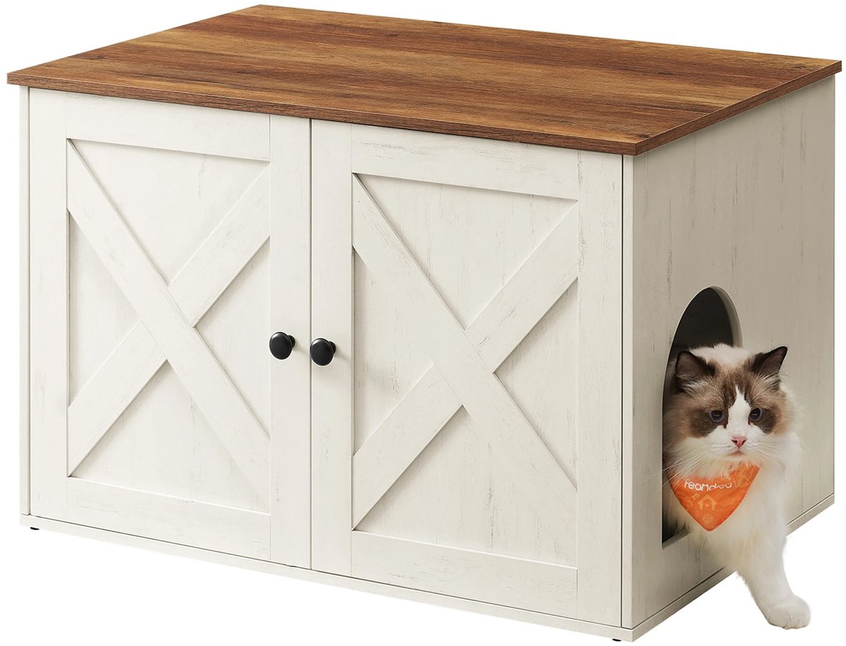Lifero Kattenbak Kast - Kattenbak Ombouw - Kattenhuis Hout - Kattenmeubel - Met scheidingswand - Wit houten kast - 80x53x50cm
