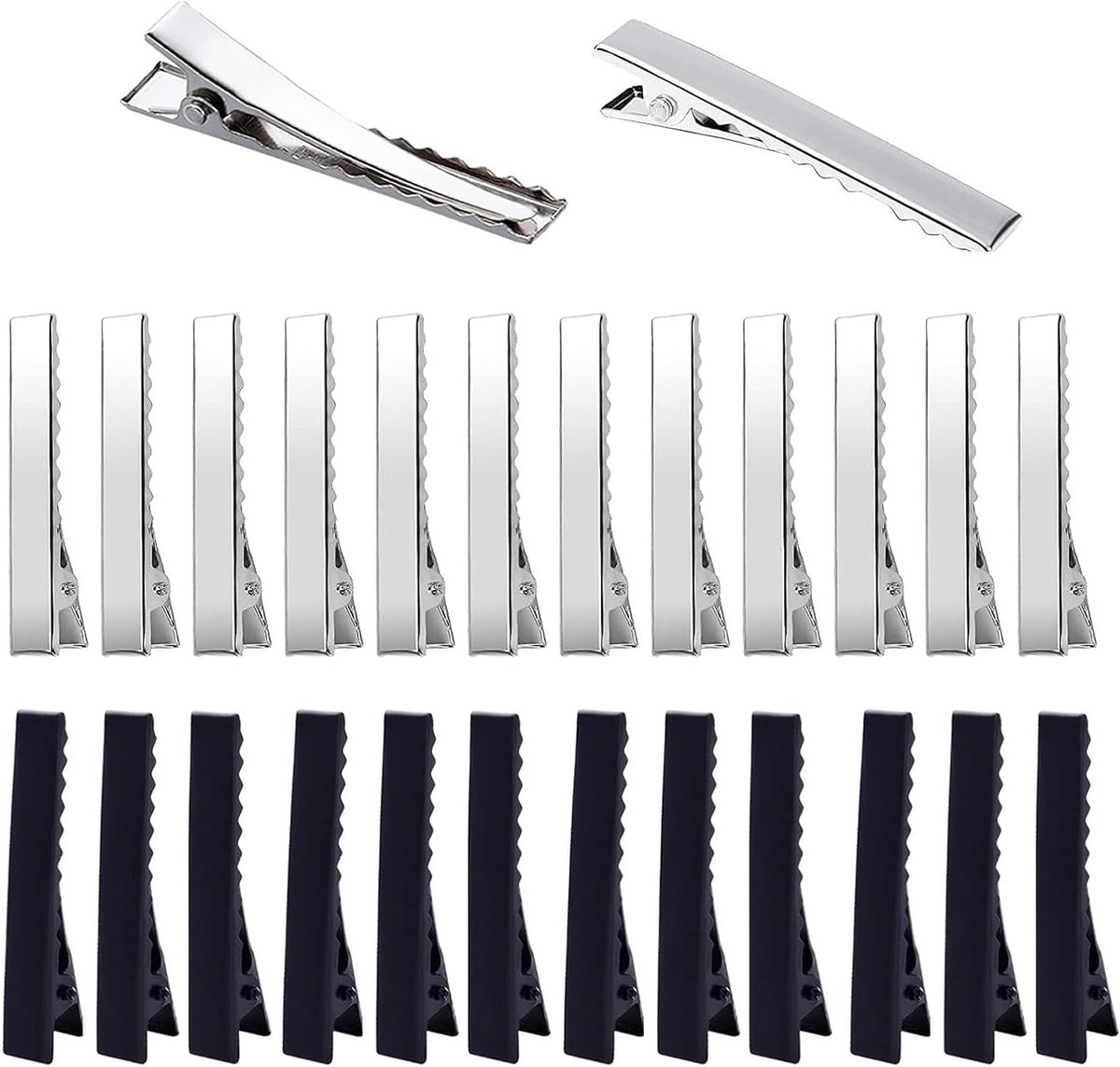 24 Stuks Metalen Haarspelden - Kappersclips, Krokodil Haarpinnen, Antislip Haaraccessoires in Zilver/Zwart