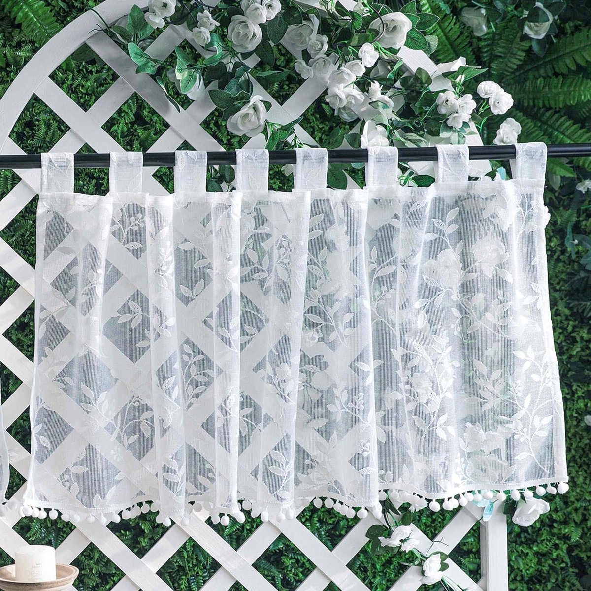 Hanging Half Curtains met Bladerenpatroon van Polyester voor Badkamer, Kelder en Café - 60 x 100 cm