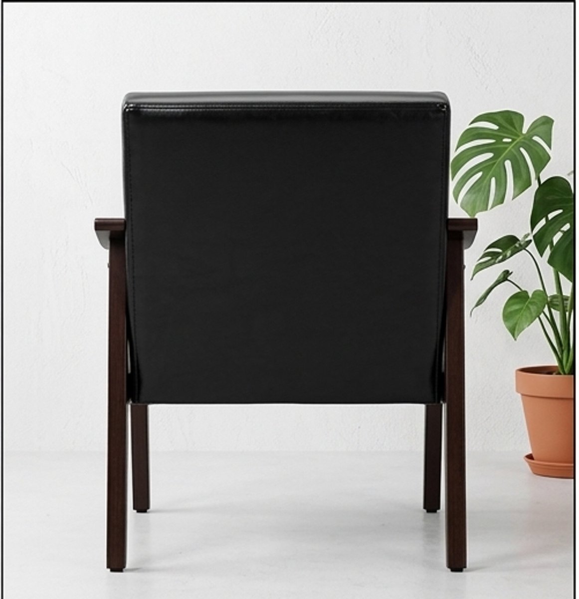 Retro Scandinavische Relax Fauteuil – Luxe TV & Leesstoel met Houten Frame & Comfort Schuimzitting – PU Leren Lounge Stoel 136 kg Draagkracht – Ganeey
